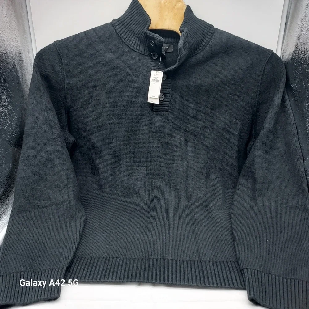 Banana Republic Mens Black Ribbed Mock Neck Button Sweater 804745-00-1 L
